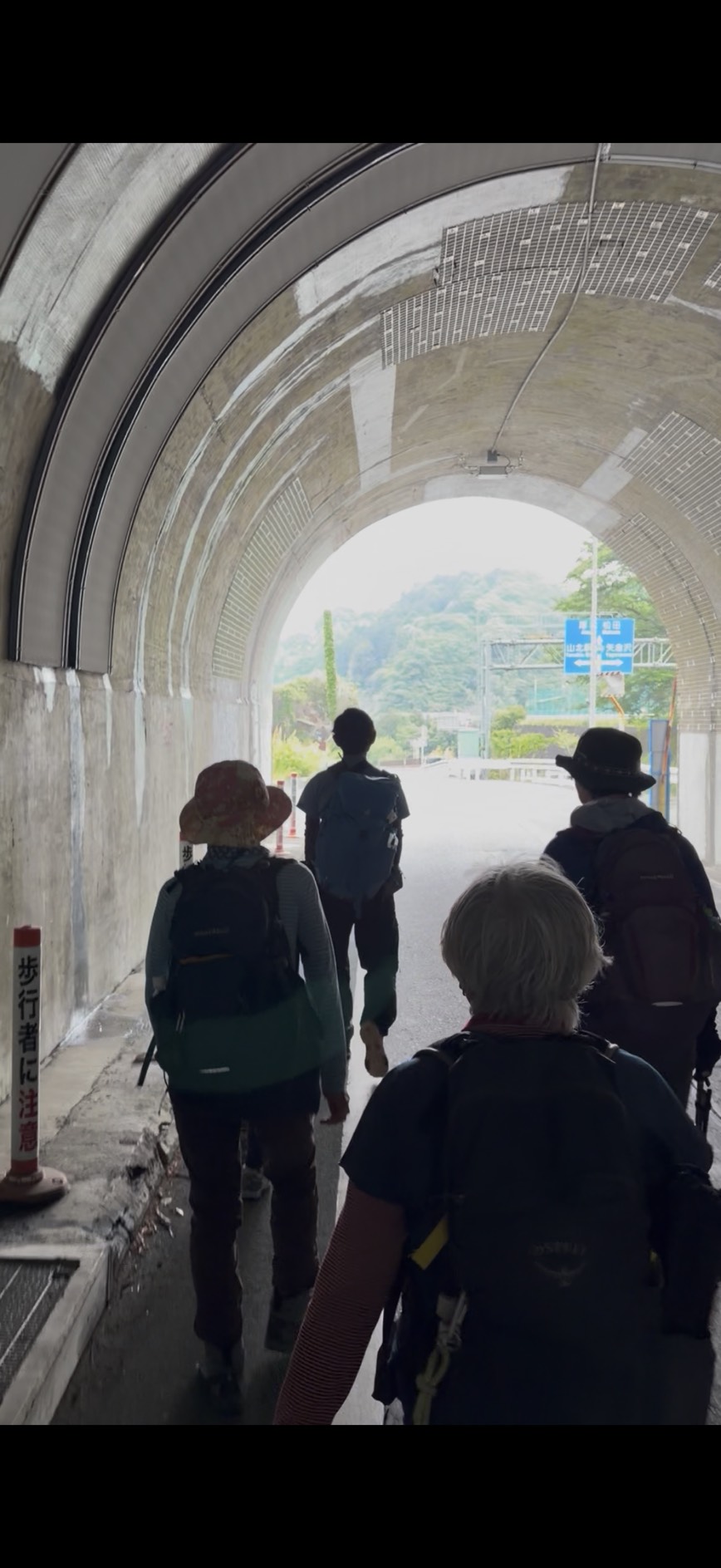 トンネルを抜けて山北駅方面へ向かう登山者グループ。山開きで出会った方々と合流して一緒に歩いている。