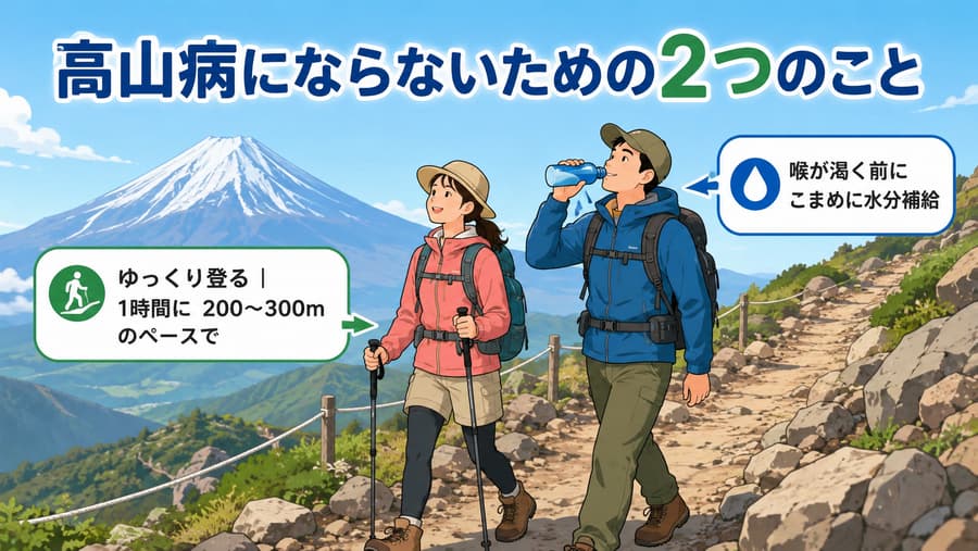 高山病にならないための2つのポイント：ゆっくり登る・こまめに水分補給